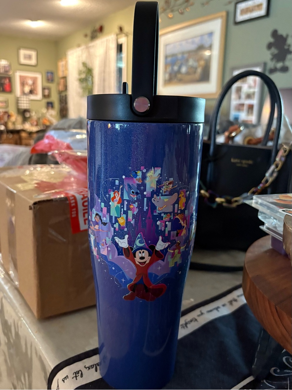 Disney Sorcerer Mickey Blue Corkcicle new Glitter Stainless Tumbler Large - Picture 5 of 8
